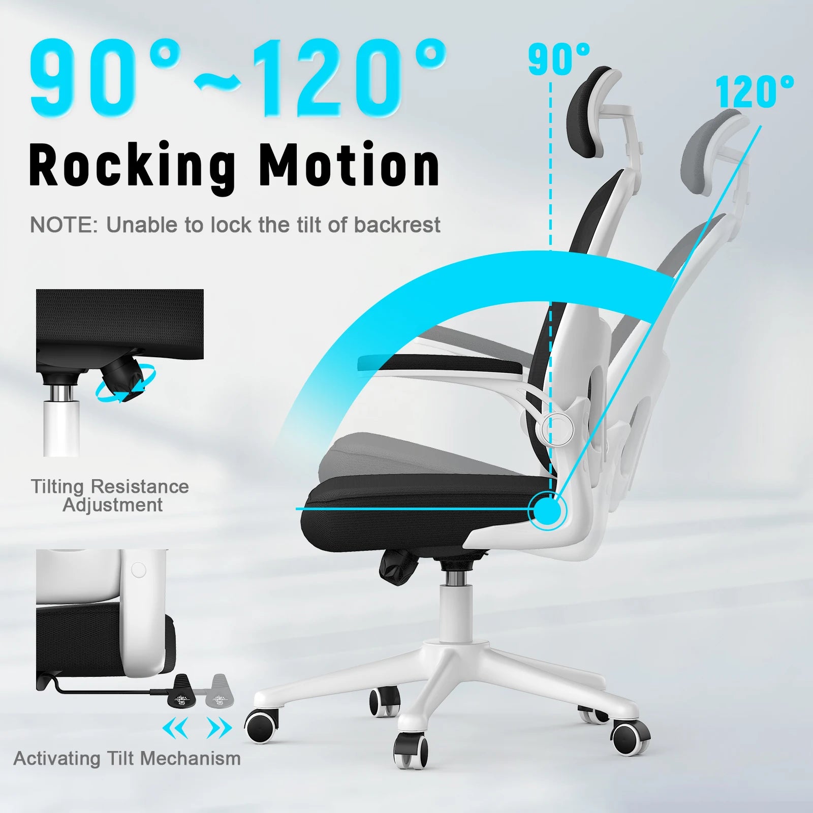 Ergonomic Office Chair Breathable Mesh Cover Desk Chair Adjustable Armrests Headrest Lumbar Support 360° Swivel Chair
