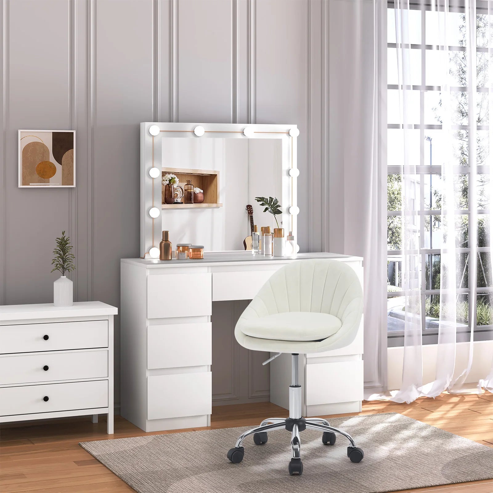 WOLTU Ergonomischer Make-up-Kosmetikstuhl, drehbarer Bürostuhl mit Rollen, Schreibtischstuhl für Zuhause, Schreiben, Arbeitszimmer, Schlafzimmer