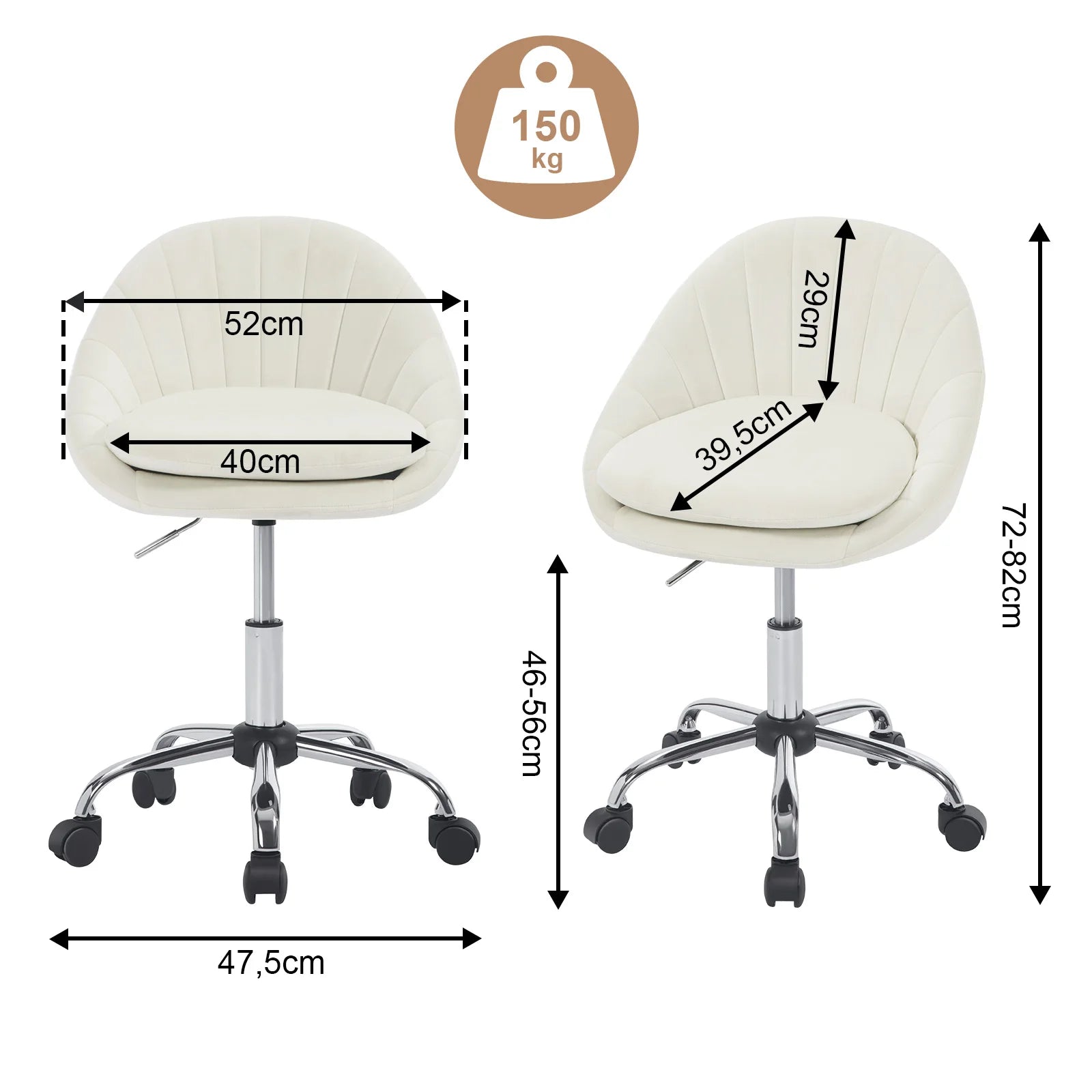 WOLTU Ergonomischer Make-up-Kosmetikstuhl, drehbarer Bürostuhl mit Rollen, Schreibtischstuhl für Zuhause, Schreiben, Arbeitszimmer, Schlafzimmer