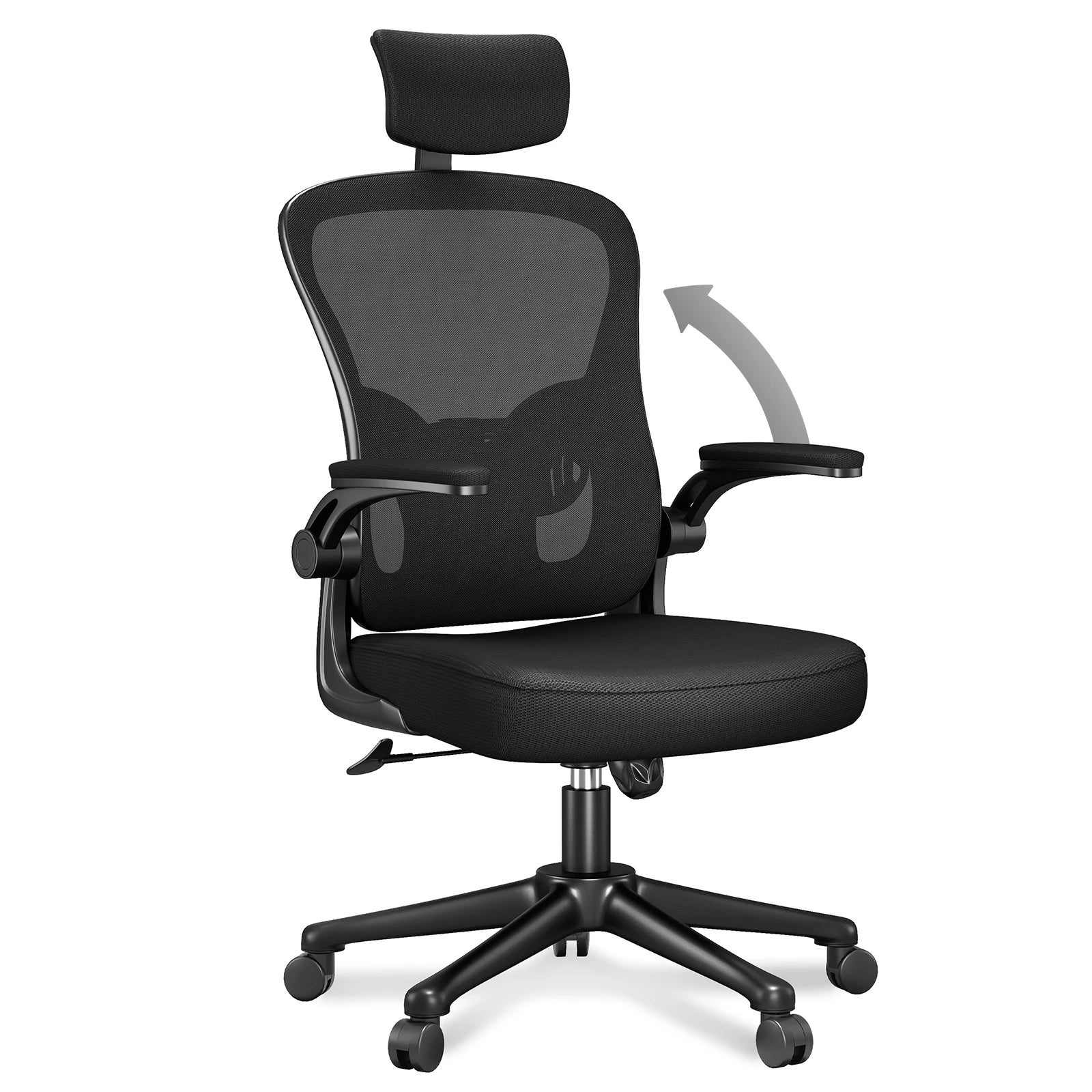 Ergonomic Office Chair Breathable Mesh Cover Desk Chair Adjustable Armrests Headrest Lumbar Support 360° Swivel Chair