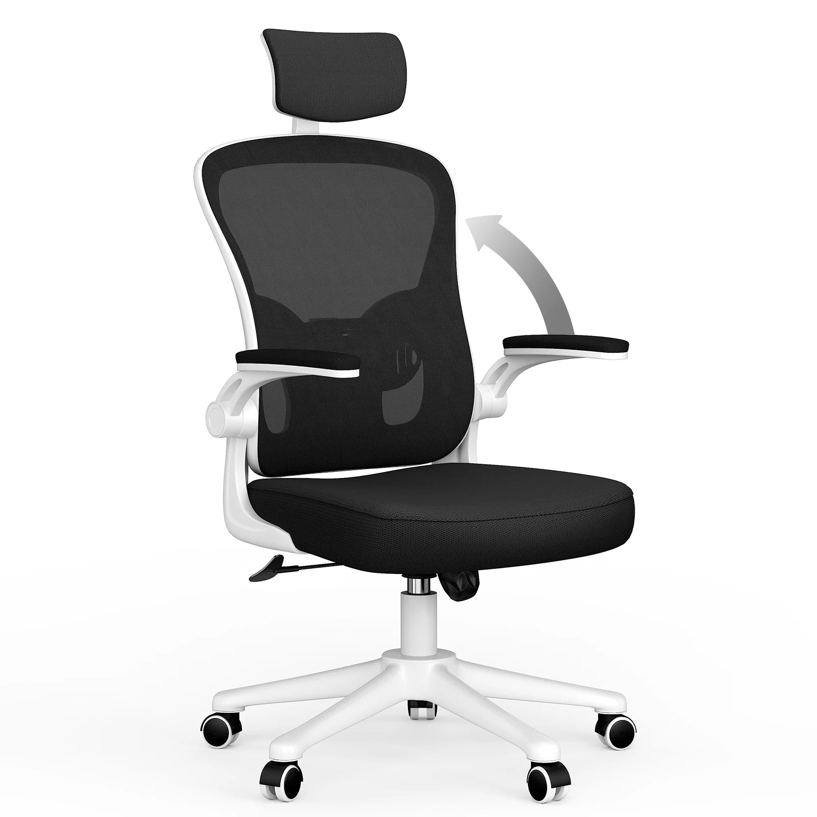 Ergonomic Office Chair Breathable Mesh Cover Desk Chair Adjustable Armrests Headrest Lumbar Support 360° Swivel Chair