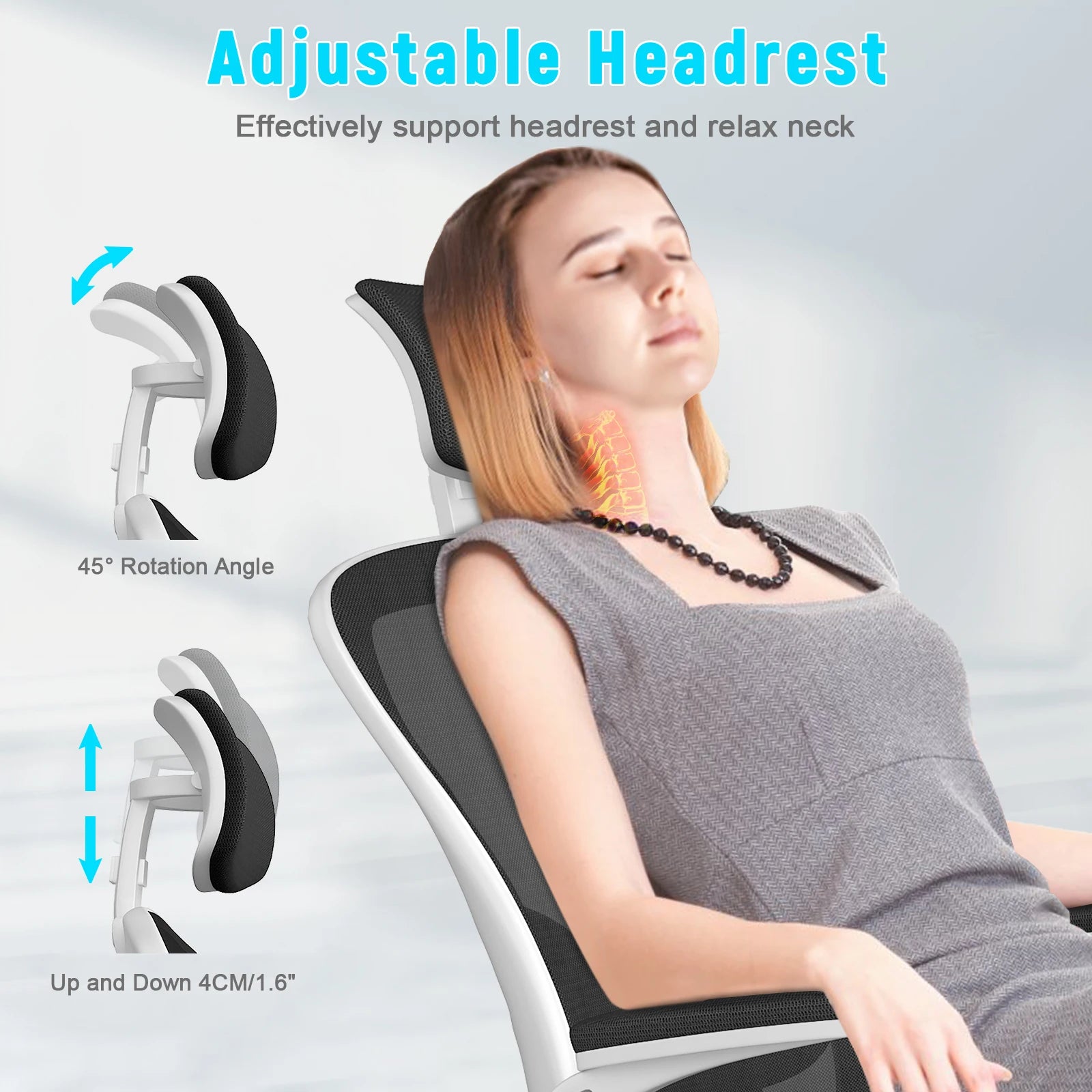 Ergonomic Office Chair Breathable Mesh Cover Desk Chair Adjustable Armrests Headrest Lumbar Support 360° Swivel Chair