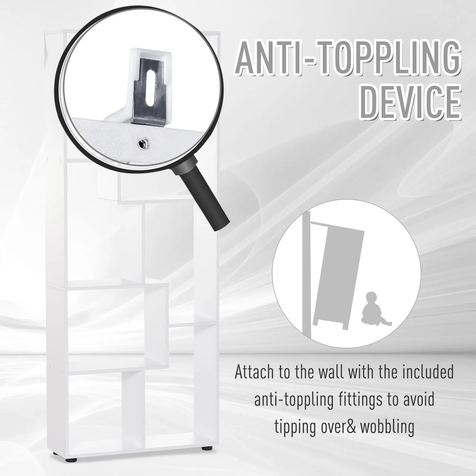 HOMCOM modernes vertikales Bücherregal-Design mit 8 Regalen, E1-Spanplatte, 70 x 24 x 178 cm, Weiß