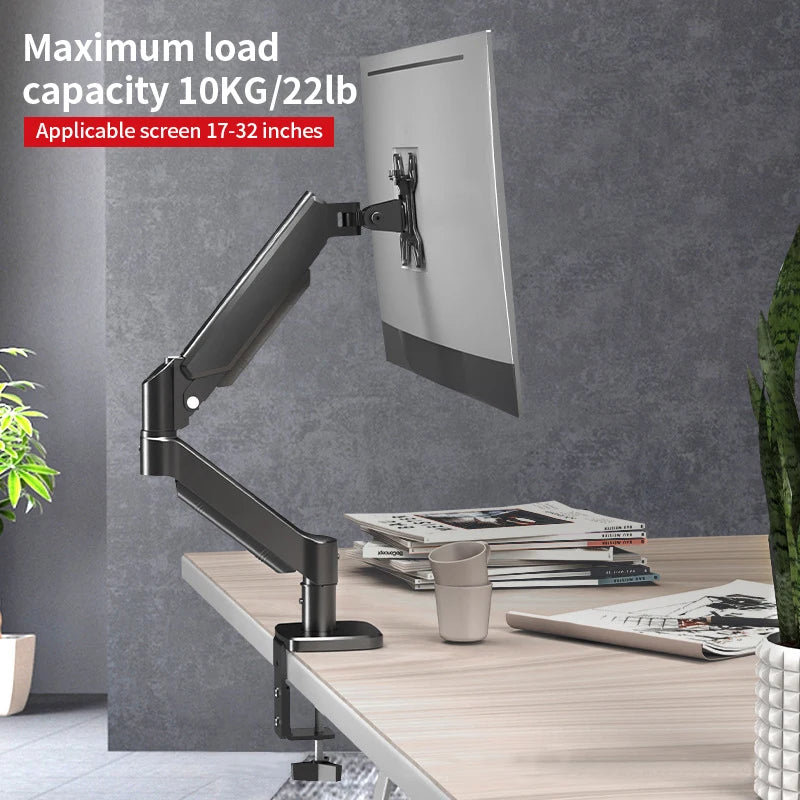 Einzelmonitor-Arm-Schreibtischhalterung für 17-Zoll- bis 32-Zoll-Bildschirm, maximale Tragfähigkeit 10 kg, voll bewegliche Gelenk-, Klemm- und Tüllenbasis