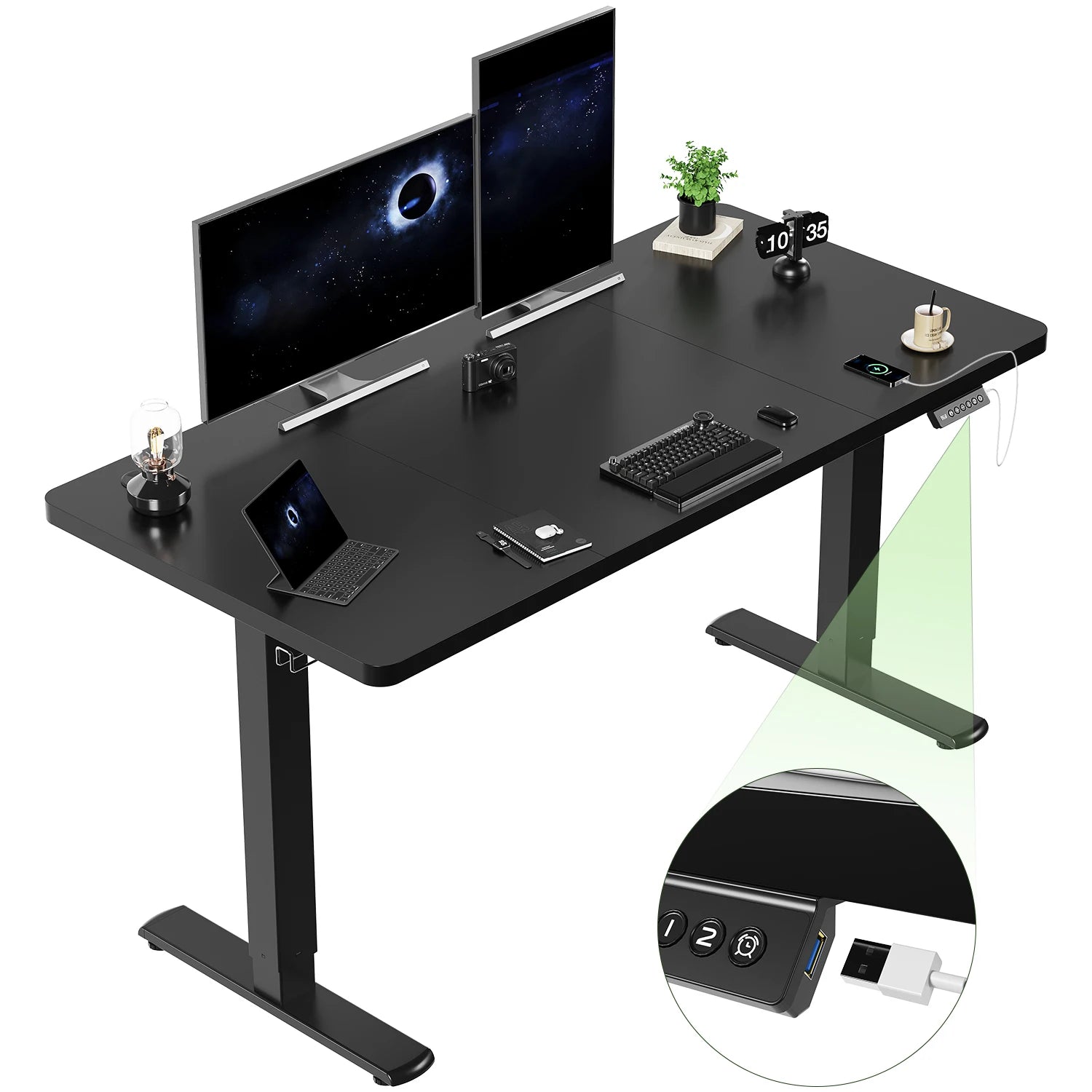 Devoko Höhenverstellbarer Schreibtisch mit USB-Buchse 140x60 cm, Computer Stehschreibtisch, Ergonomischer Homeoffice-Tisch
