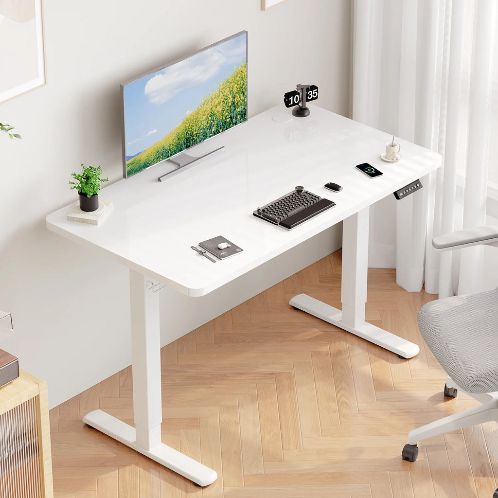 Devoko Höhenverstellbarer Schreibtisch mit USB-Buchse 140x60 cm, Computer Stehschreibtisch, Ergonomischer Homeoffice-Tisch