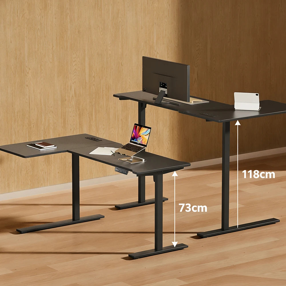 ThomP Deutschland Warehouse L-förmiger elektrischer Stehschreibtisch (höhenverstellbar 73–18 cm) – alternativer Sitz-/Stehschreibtisch zur Linderung von Nacken/Unterrücken, geräumiger Arbeits- und Arbeitsplatzhöhenve