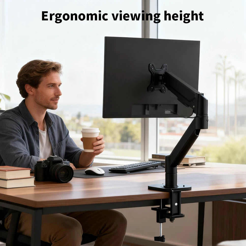 Einzelmonitor-Arm-Schreibtischhalterung für 17-Zoll- bis 32-Zoll-Bildschirm, maximale Tragfähigkeit 10 kg, voll bewegliche Gelenk-, Klemm- und Tüllenbasis