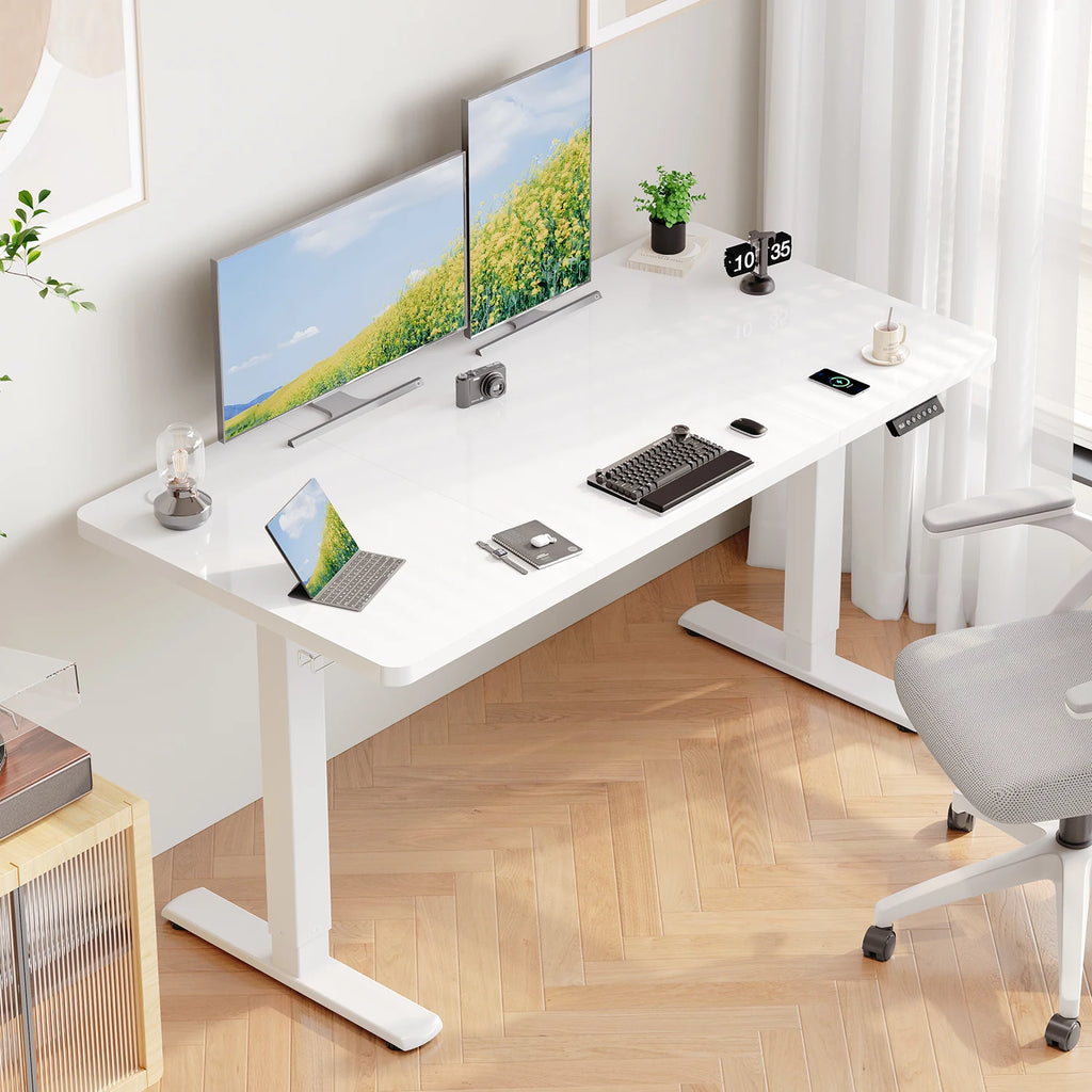 Devoko Höhenverstellbarer Schreibtisch mit USB-Buchse 140x60 cm, Computer Stehschreibtisch, Ergonomischer Homeoffice-Tisch