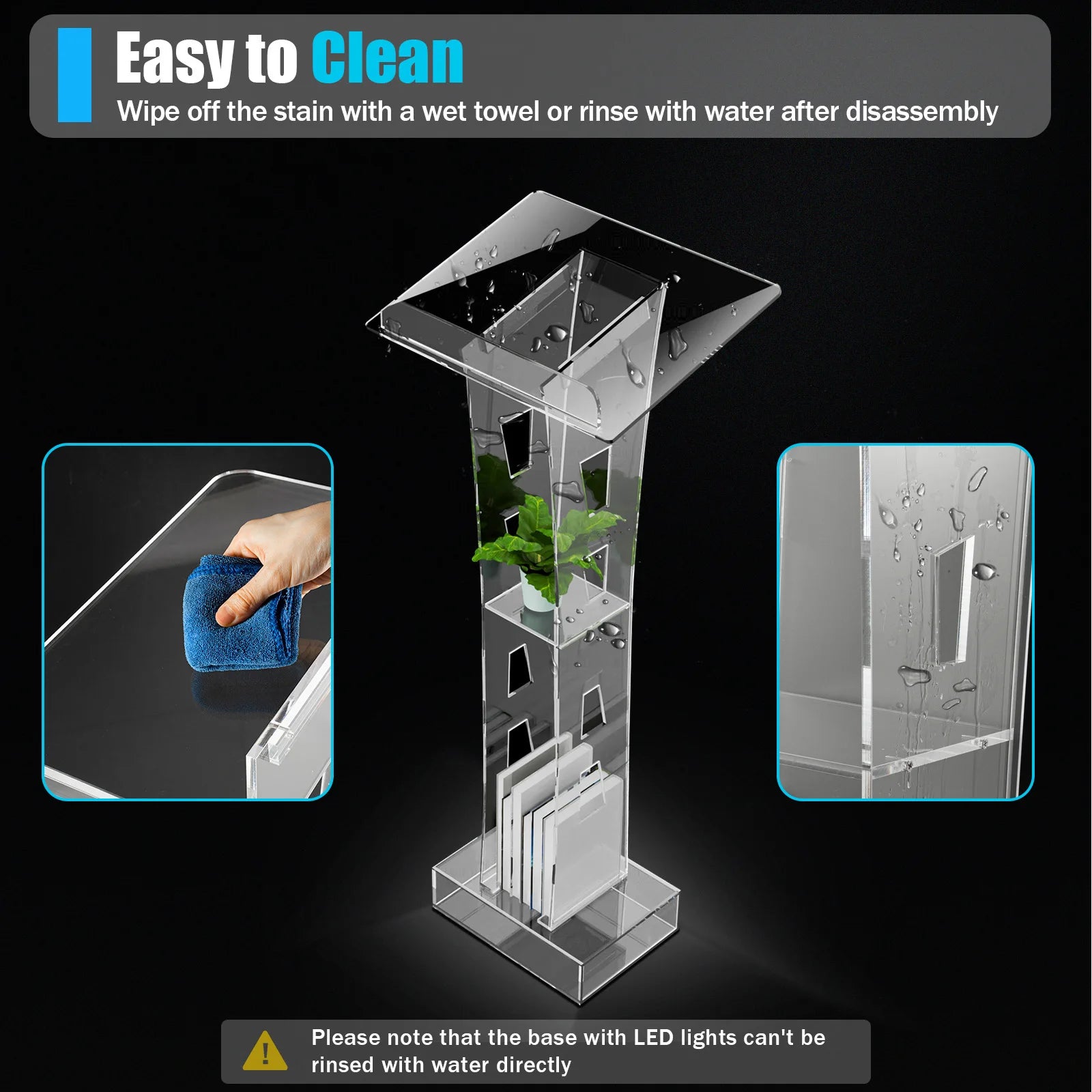 Acryl-Podium mit blauem LED-Licht, klarer Präsentationspodium, Vorlesungstisch für Schulen, Kirchen, Zeremonien