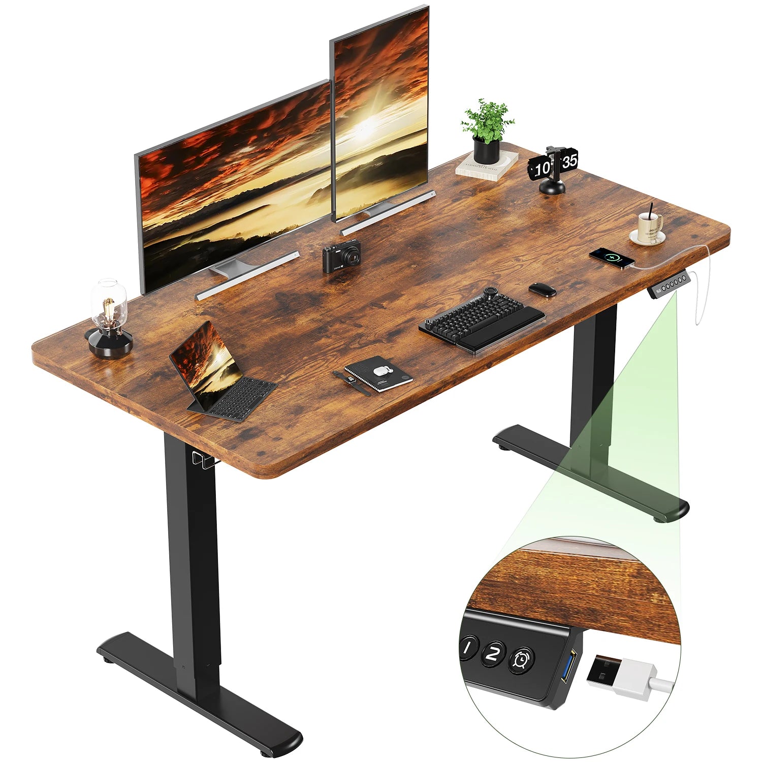 Devoko Höhenverstellbarer Schreibtisch mit USB-Buchse 140x60 cm, Computer Stehschreibtisch, Ergonomischer Homeoffice-Tisch