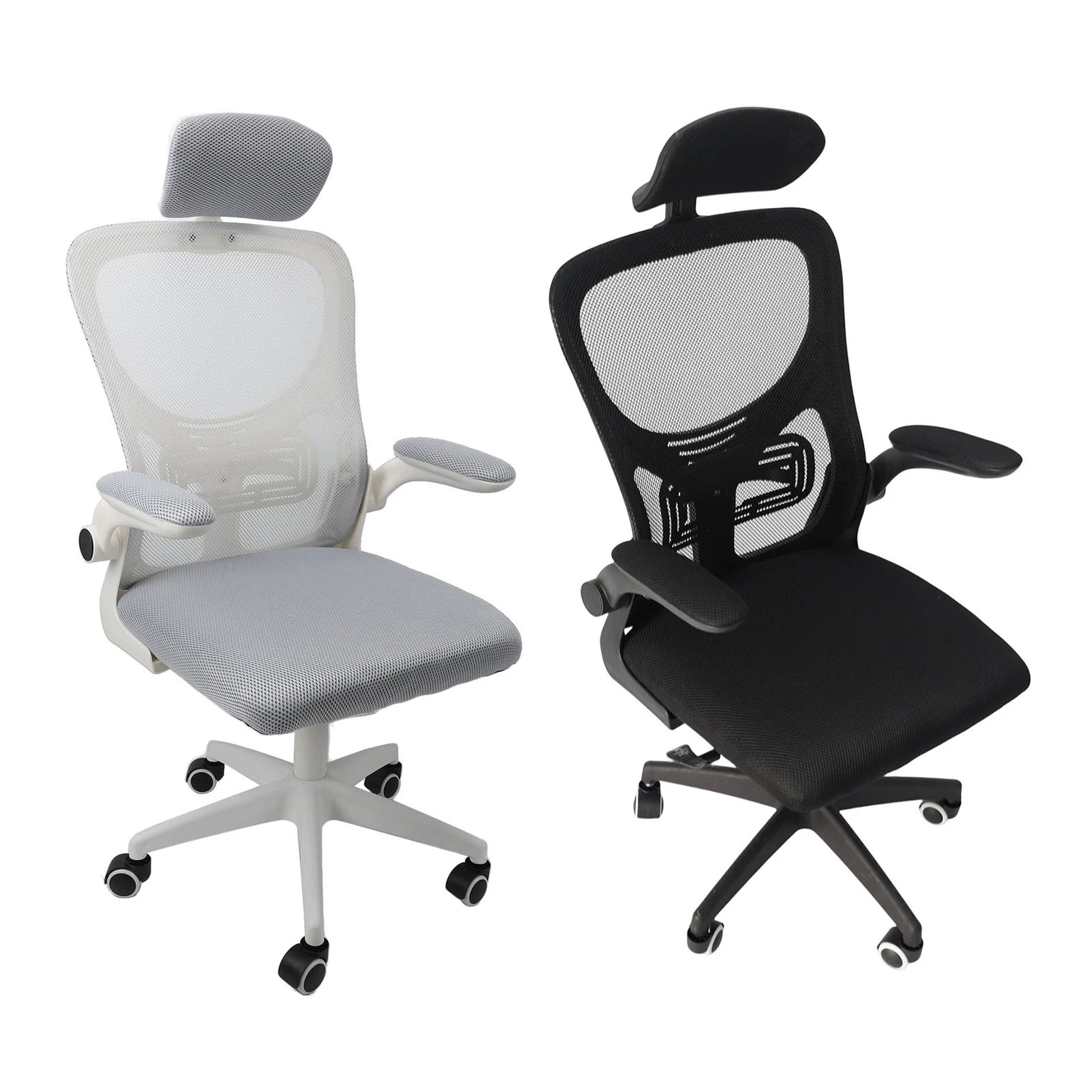 Stuhl, Computerstuhl, um 90 Grad drehbare Armlehnen, 3D-Kopfstütze, 330,7 lb Tragfähigkeit mit 5 Rädern für die Arbeit