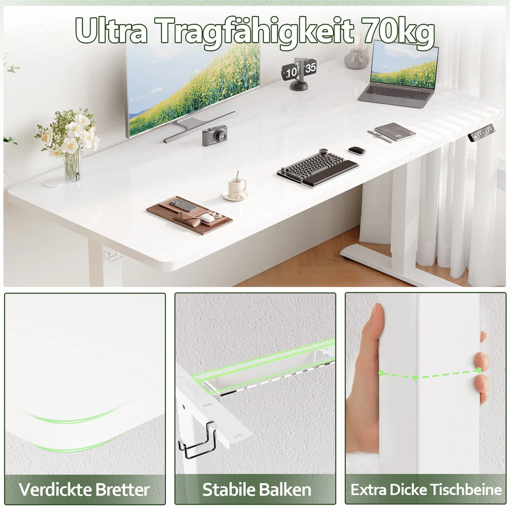 Devoko Höhenverstellbarer Schreibtisch mit USB-Buchse 140x60 cm, Computer Stehschreibtisch, Ergonomischer Homeoffice-Tisch