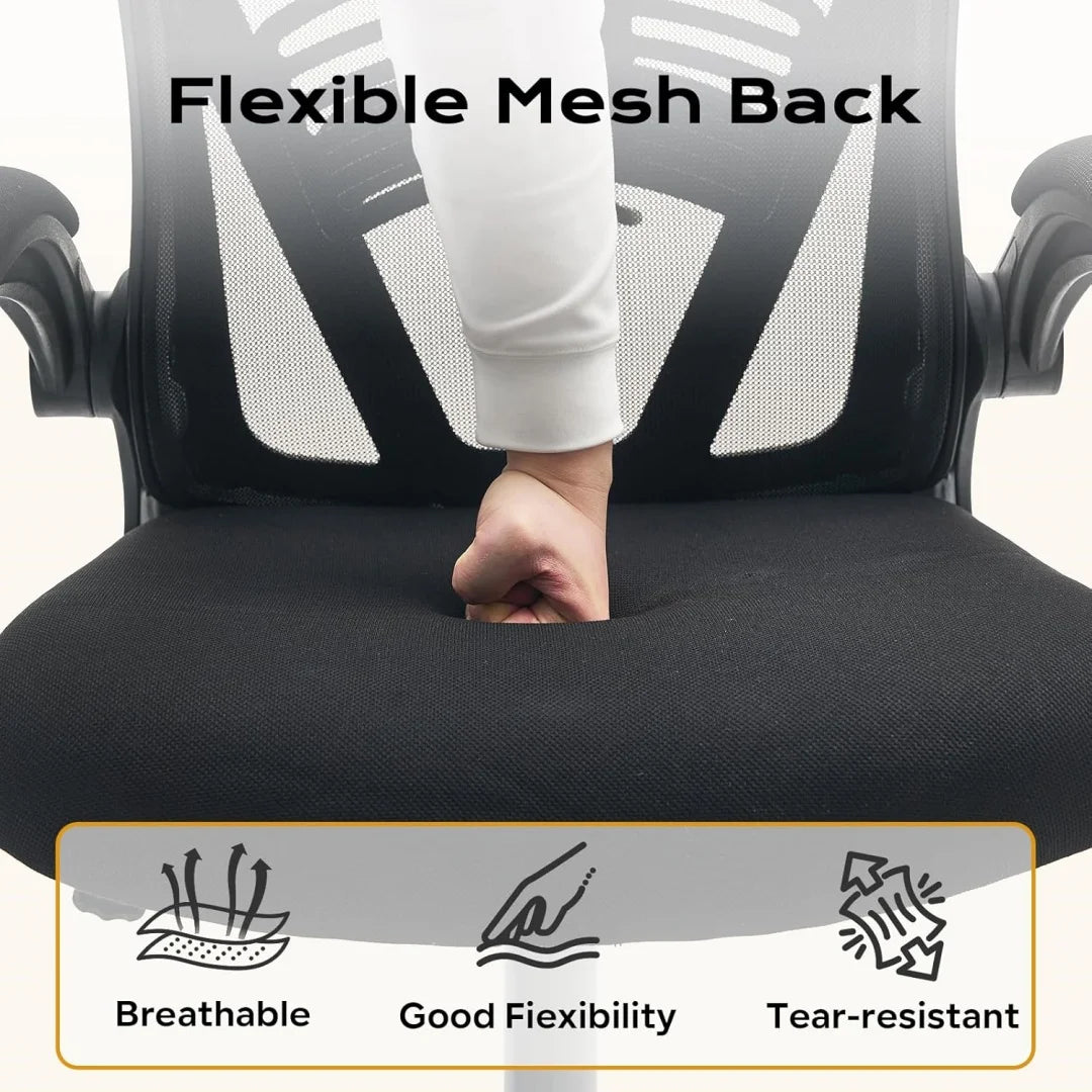 Ergonomischer Bürostuhl, bequemer Computer-Schreibtischstuhl mit hochklappbaren Armlehnen, bequeme Stühle mit Lordosenstütze für das Schlafzimmer