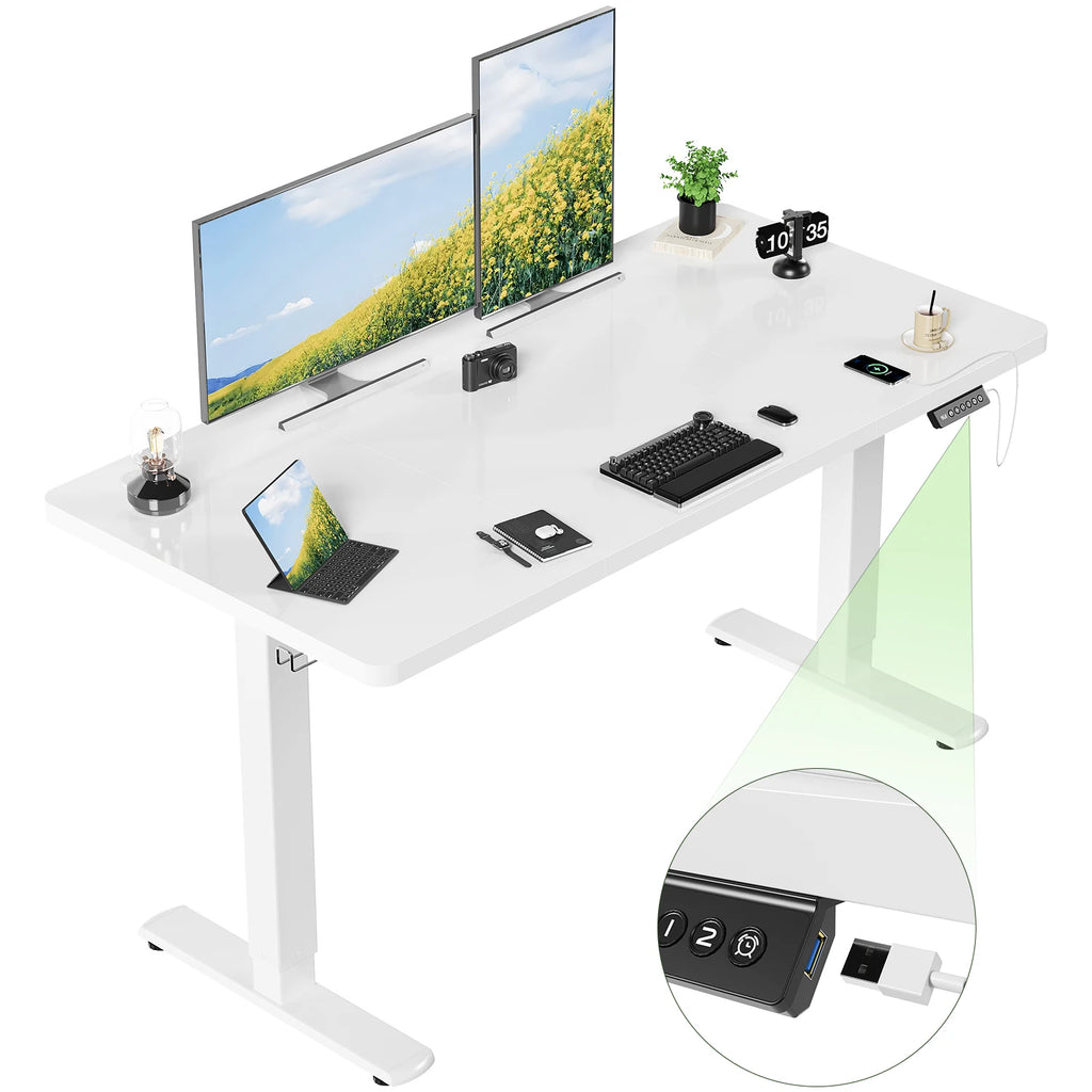Devoko Höhenverstellbarer Schreibtisch mit USB-Buchse 140x60 cm, Computer Stehschreibtisch, Ergonomischer Homeoffice-Tisch