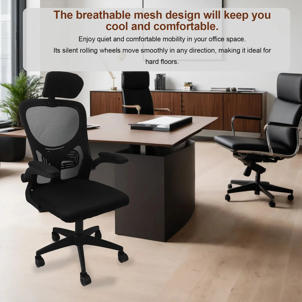 Stuhl, Computerstuhl, um 90 Grad drehbare Armlehnen, 3D-Kopfstütze, 330,7 lb Tragfähigkeit mit 5 Rädern für die Arbeit