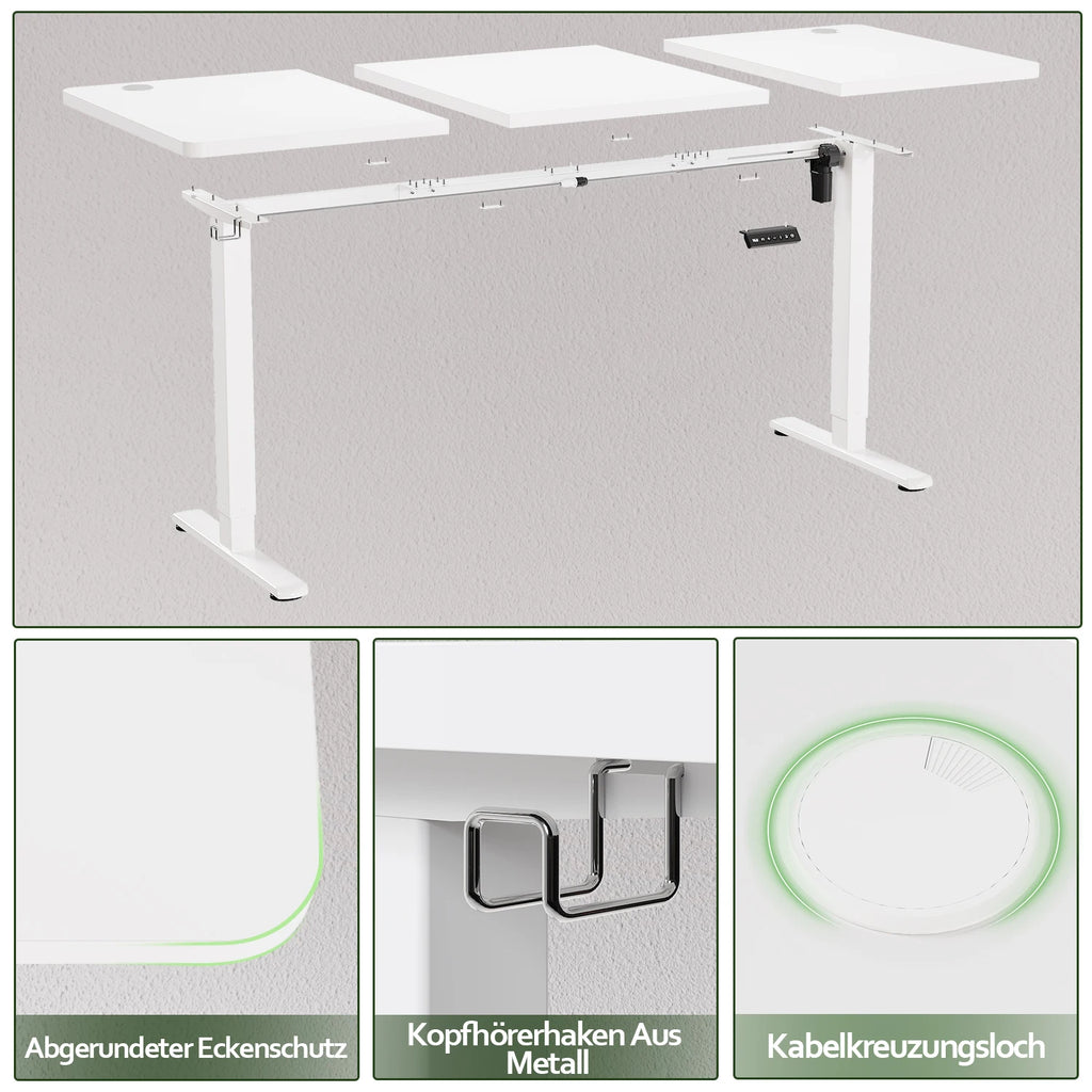 Devoko Höhenverstellbarer Schreibtisch mit USB-Buchse 140x60 cm, Computer Stehschreibtisch, Ergonomischer Homeoffice-Tisch