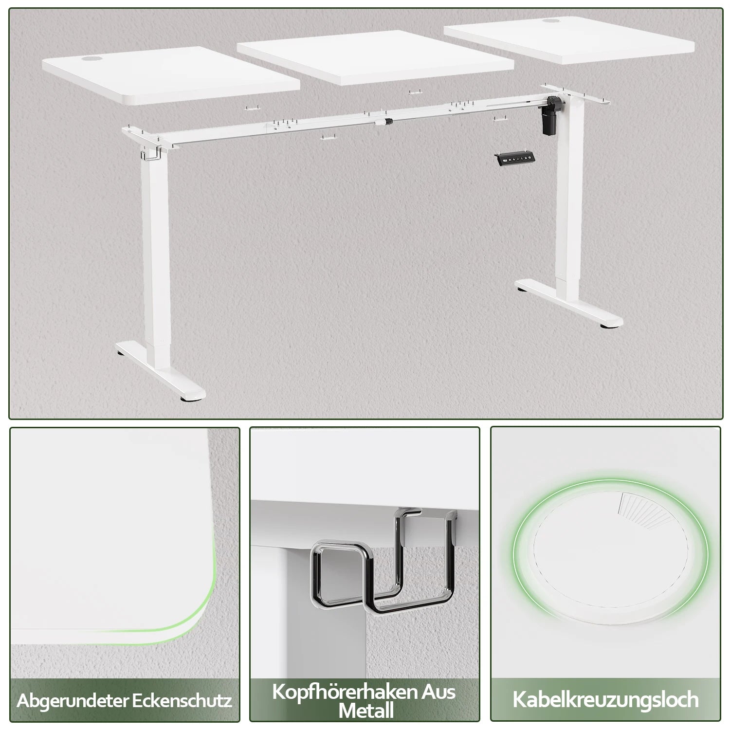 Devoko Höhenverstellbarer Schreibtisch mit USB-Buchse 140x60 cm, Computer Stehschreibtisch, Ergonomischer Homeoffice-Tisch