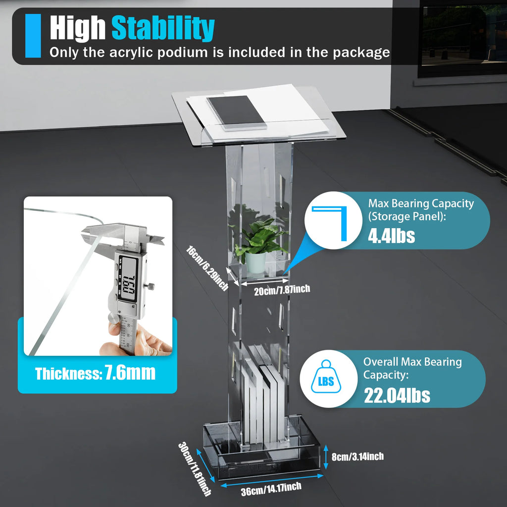 Acryl-Podium mit blauem LED-Licht, klarer Präsentationspodium, Vorlesungstisch für Schulen, Kirchen, Zeremonien