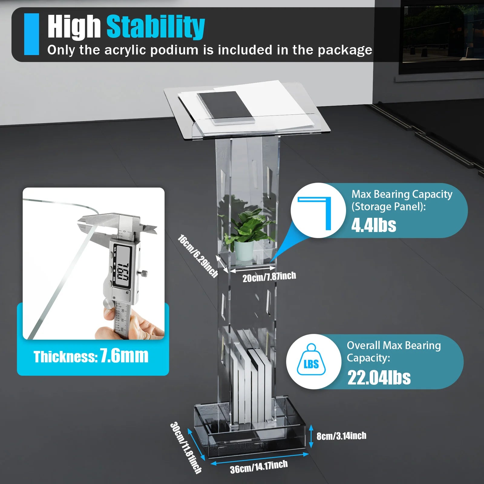 Acryl-Podium mit blauem LED-Licht, klarer Präsentationspodium, Vorlesungstisch für Schulen, Kirchen, Zeremonien