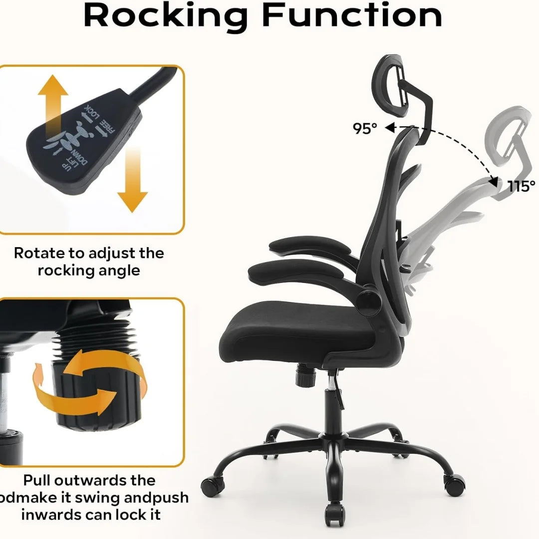 Ergonomischer Bürostuhl, bequemer Computer-Schreibtischstuhl mit hochklappbaren Armlehnen, bequeme Stühle mit Lordosenstütze für das Schlafzimmer